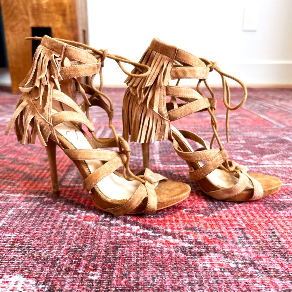 Jessica Simpson Bregan Fringe Lace-Up Heels
